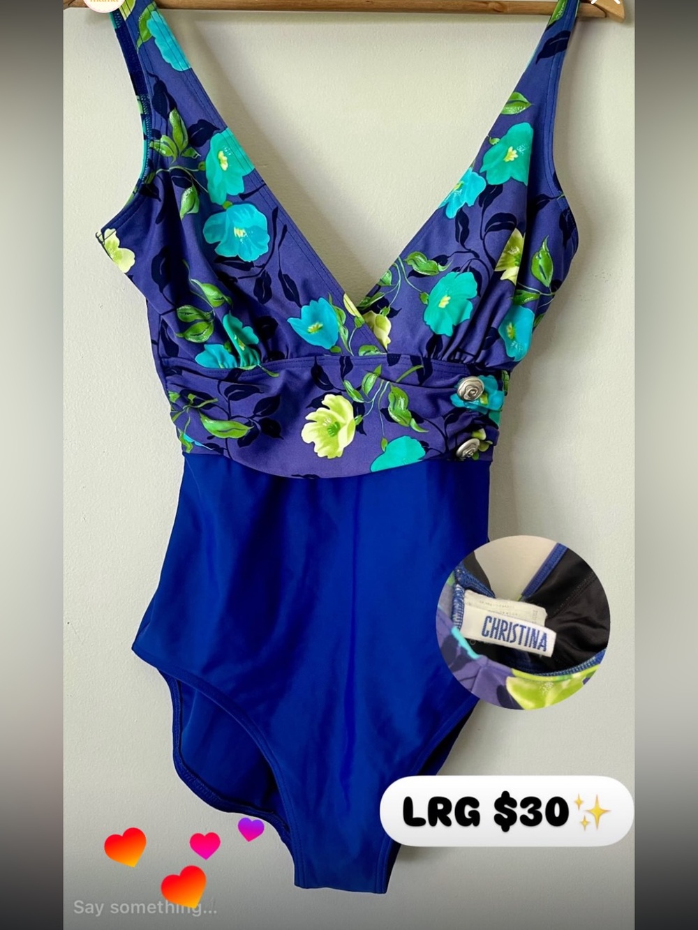 Christina Royal Blue Floral One-Piece Swimsuit with Turquoise & Lime Accents